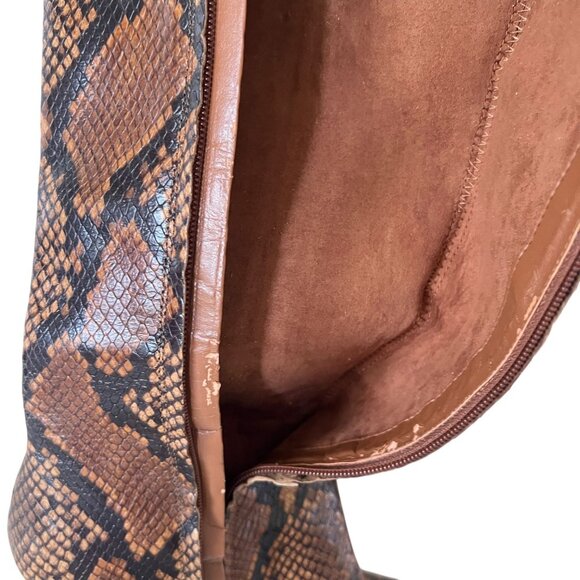 Aldo Snakeskin Print Knee High Boots Womens 9 Brown Faux Leather Boho Edgy Zip - Picture 14 of 16